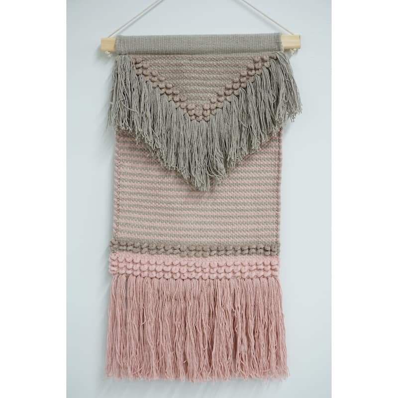 Home&Manor Wool and Cotton Macrame Wall Hanging with Rod Included - Exact Size