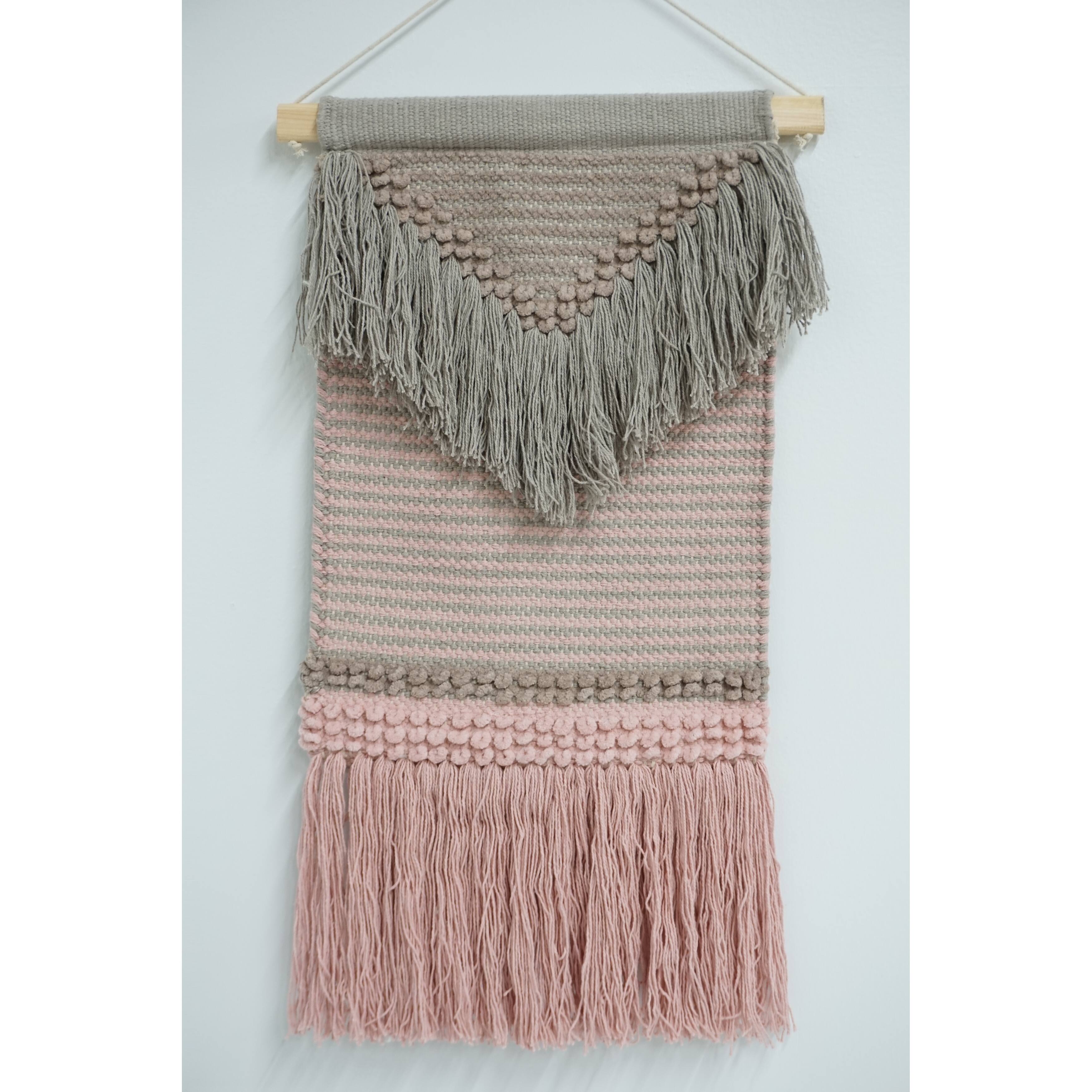 Home&Manor Wool and Cotton Macrame Wall Hanging with Rod Included Exact Size Bed Bath