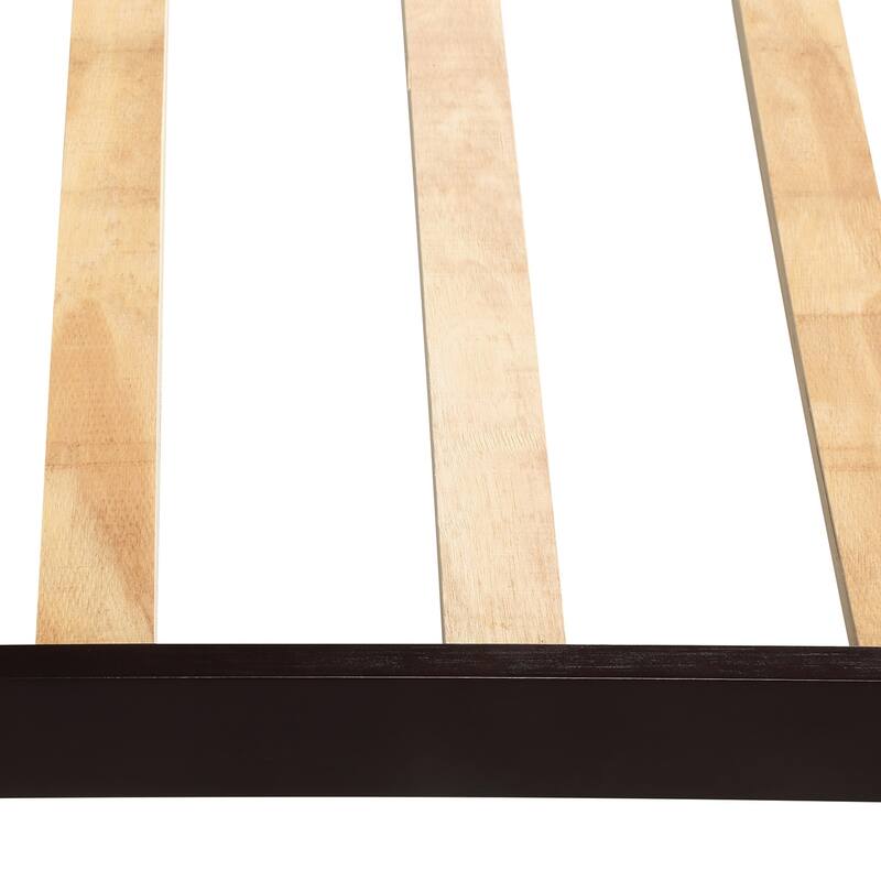 Wood Platform Bed Twin Size Slat Bed Frame with Fence-shaped Hollow Headboard, Footboard and Solid Wood Slat Support