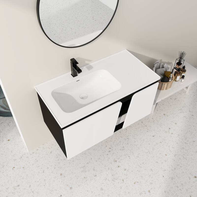 40'' Floating Wall-Mounted Bathroom Vanity with Ceramics Sink & Soft-Close Cabinet Door