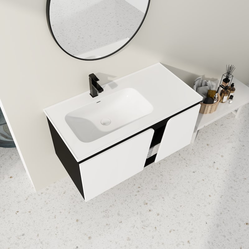 40'' Floating Wall-Mounted Bathroom Vanity with Ceramics Sink