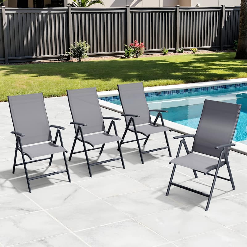 2/4-piece Folding Patio Chair Set Outdoor Adjustable Dining Chair - Grey - 4PC