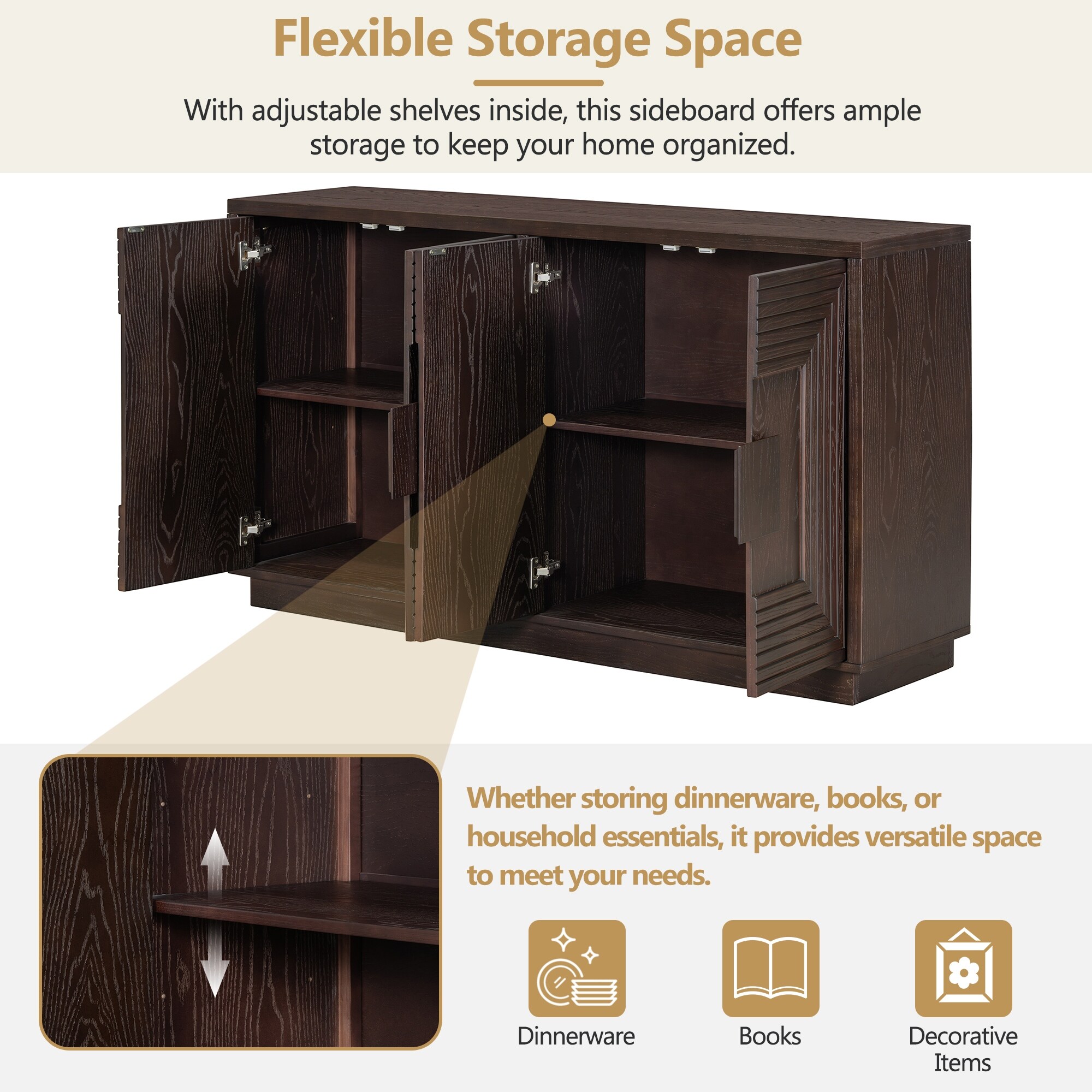 家具 Prier Retro Distressed 4-Door Sideboard with Adjustable Shelves