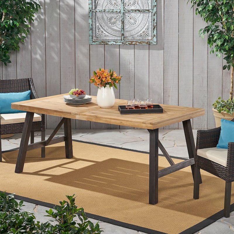 Outdoor 3 Piece Acacia Wood Rectangular Dining Table Set with 2 Benches Slatted Tabletop Patio Garden Picnic Table