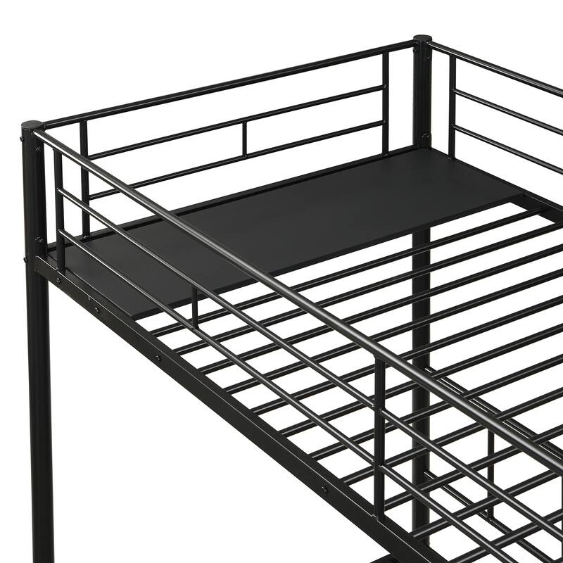 Twin Over Twin Over Twin Bunk Bed, Triple Bunk Bed w/Vertical Ladder, Metal Frame Bunk Bed w/Safety Rail, for School, Bedroom