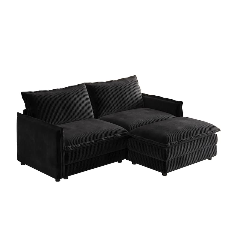 75" Corduroy Sectional Sofa with Ottoman, 2-Seater