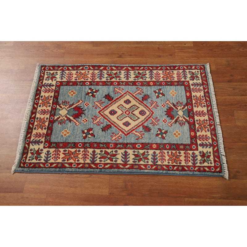 Blue Kazak Oriental Accent Foyer Rug Hand-Knotted Wool Carpet - 2'0"x 3'0"