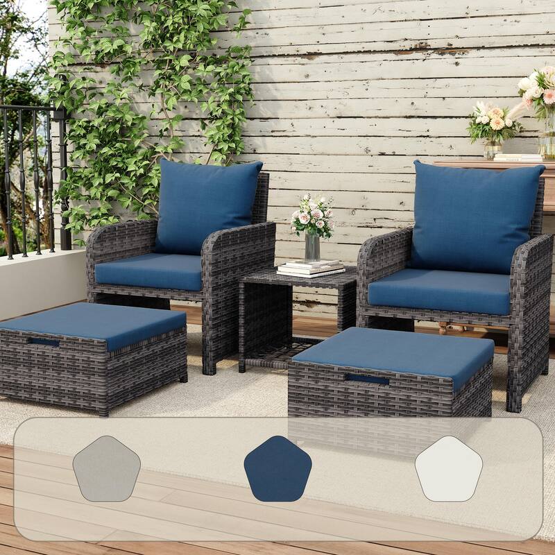 Patio 5 Pieces Rattan Cushioned Conversation Set With Ottoman Coffee Table