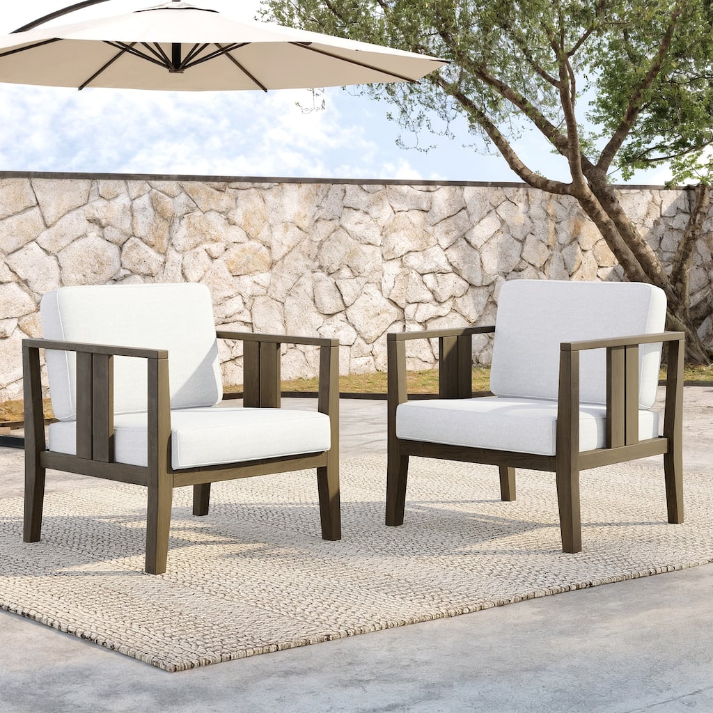 2 Set Outdoor Wooden Club Chairs with Cushions