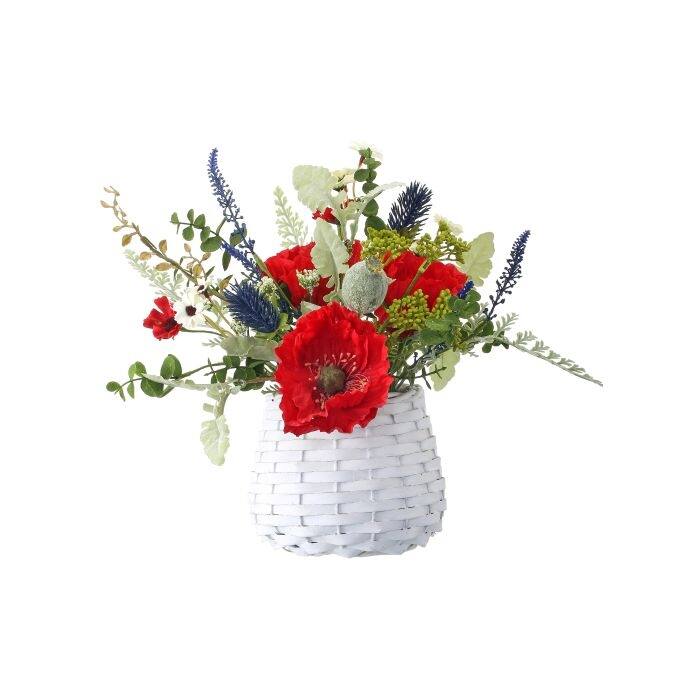 Poppy/Salvia/Daisy In Basket 12"