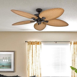 52" Honeywell Palm Island Bronze Indoor/Outdoor Ceiling Fan with No Light, Pull Chain, 5 Palm Leaf Blades, Damp-Rated