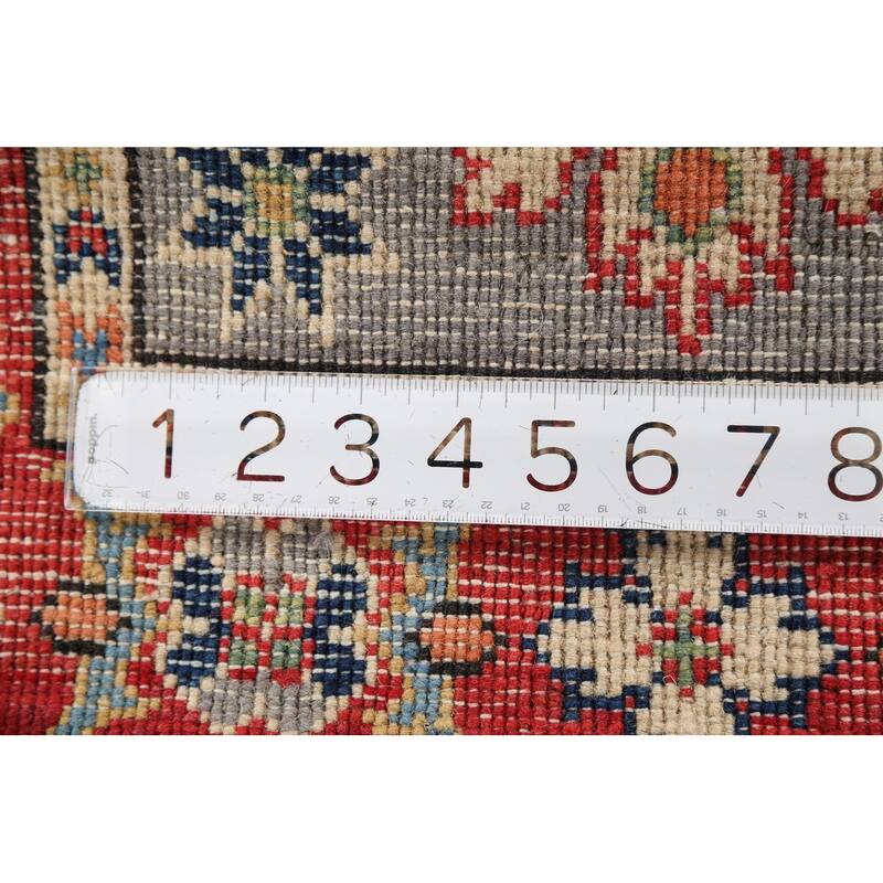 Geometric Kazak Oriental Accent Rug Handmade Grey Wool Carpet - 2'0"x 2'11"