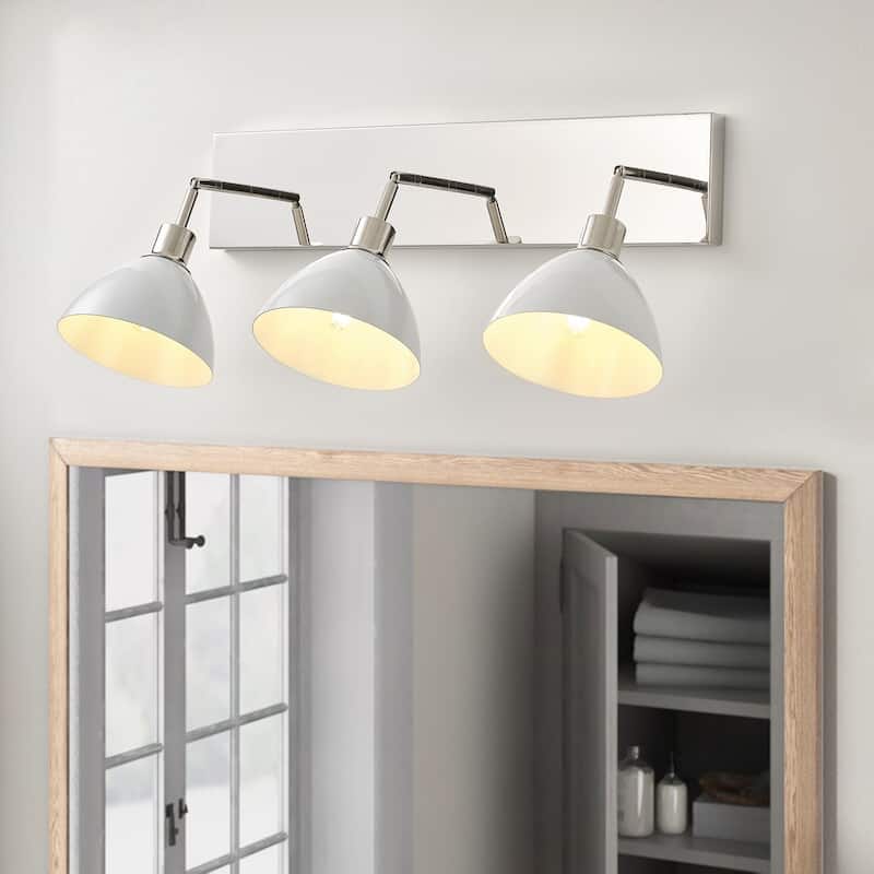 Modern 3-Light Bathroom Vanity Light Over Mirror with White Shades