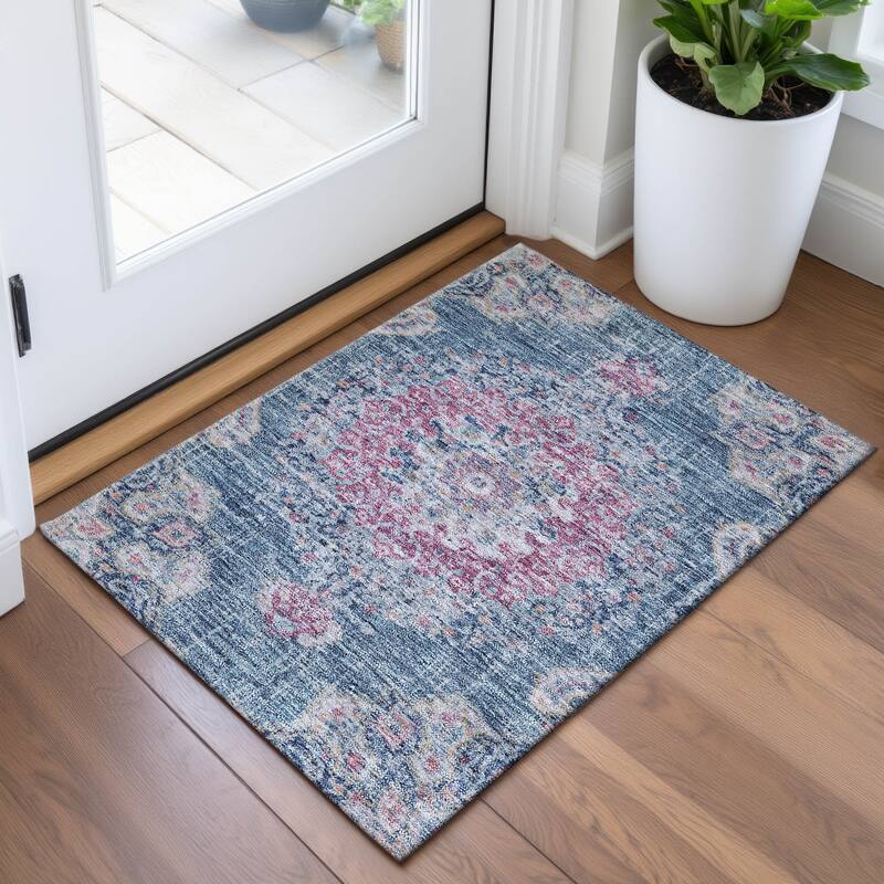 Premium Washable Super Soft Vintage Traditional Mayfield Rug - Blue - 1'8" x 2'6"