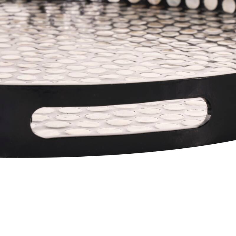 Mother of Pearl Shell Handmade Tray with Slot Handles - Black - Roche River Decor - 24"W x 24"L x 3"H