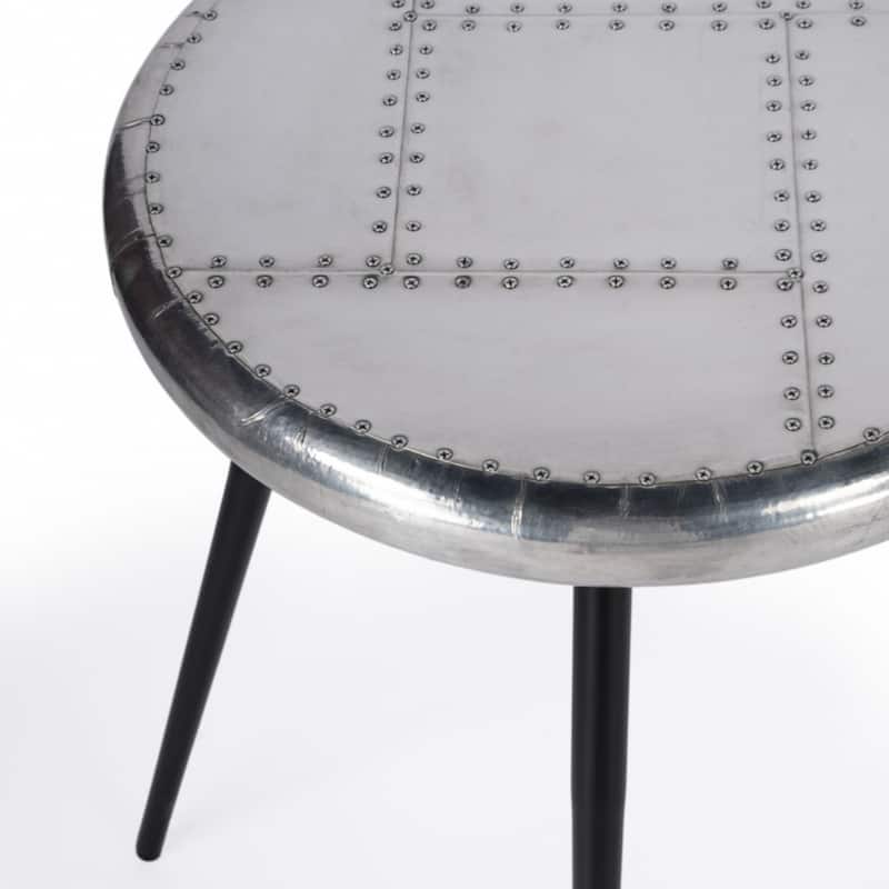 23" Distressed Silver Round Side Table with Iron Base and Patchwork Wood Top for Living Room - 23.25"H x 18"L x 18"W