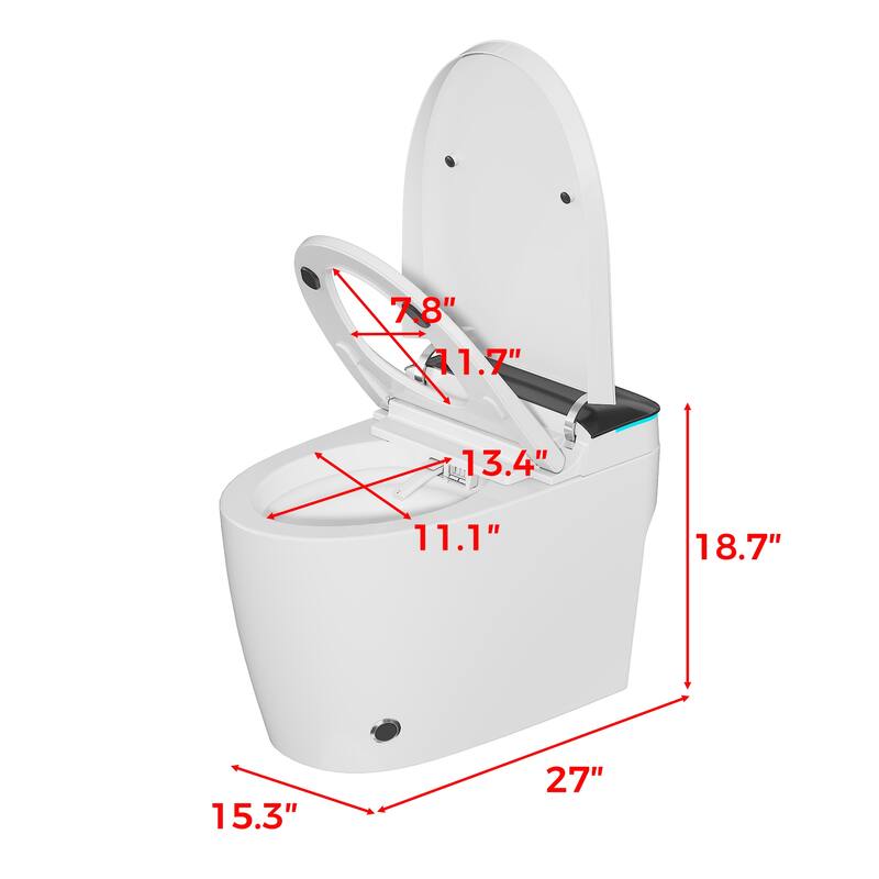 Smart One-Piece Toilet with Built-in Bidet, Heated Seat, Auto Open Lid, UV-C Sterilization, Remote Control, White