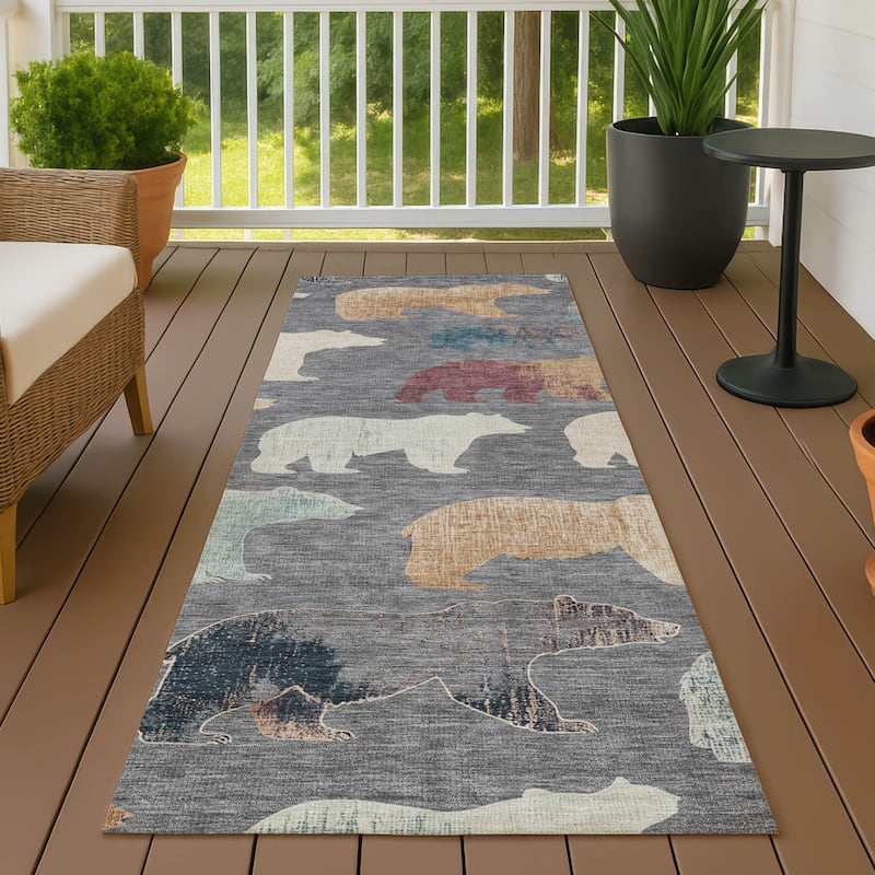 Machine Washable Indoor/ Outdoor Modern Bear Chantille Rug - Gray - 2'3" x 7'6"