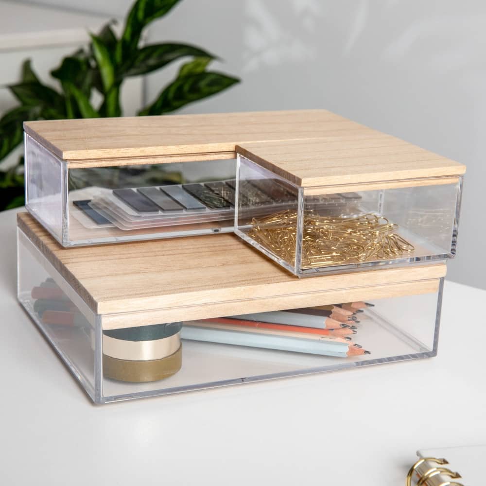 Martha Stewart Premium Plastic Storage Bins with Wooden Lids