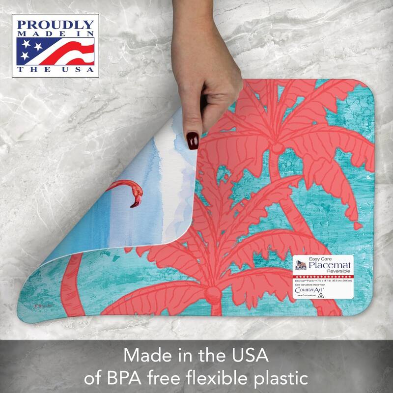 Flamingo Horizon 4 Pack Reversible Easy Care Flexible Plastic Placemats Made in The USA BPA Free Easily Wipes Clean