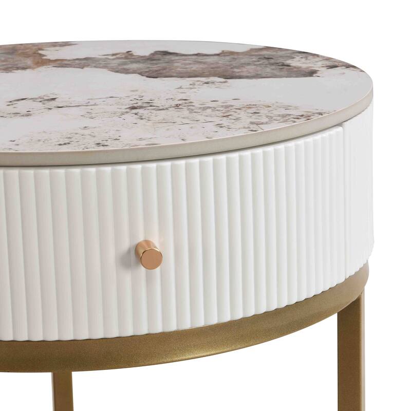 19.68 Inch Modern Nightstand with Drawer, Marble Round End Table with storage, Side Table