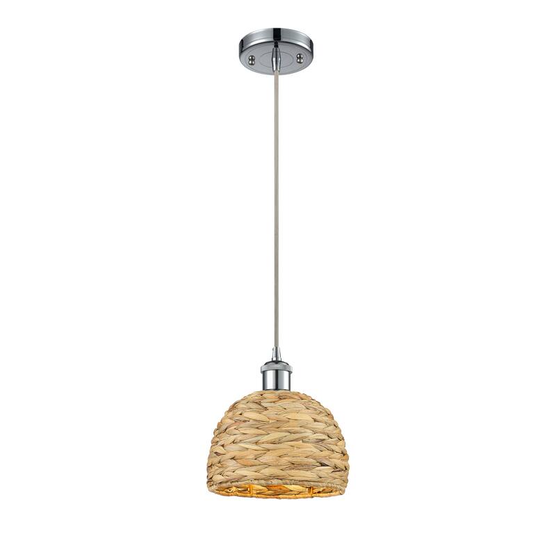 Innovations Lighting Woven Rattan - 1 Light 8" Cord Hung Pendant - Polished Chrome/Natural Rattan