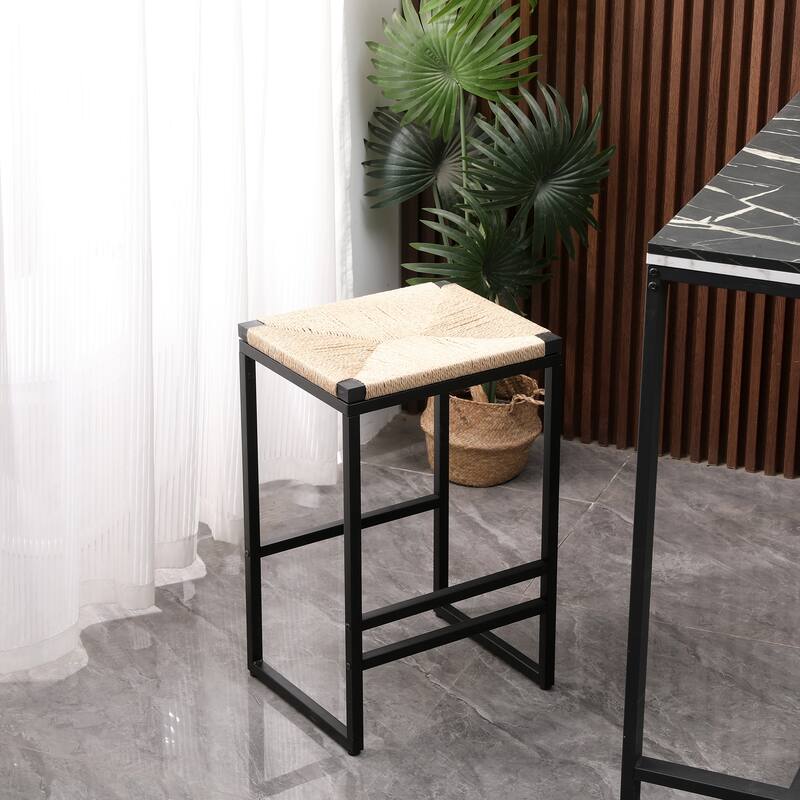 Set of 2 Counter Height Woven Bar Stools with Back
