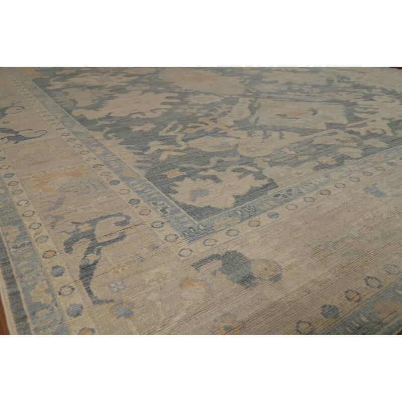 Vegetable Dye Oushak Turkish Rug Hand-Knotted Grey Wool Carpet - 9'2" x 11'10"
