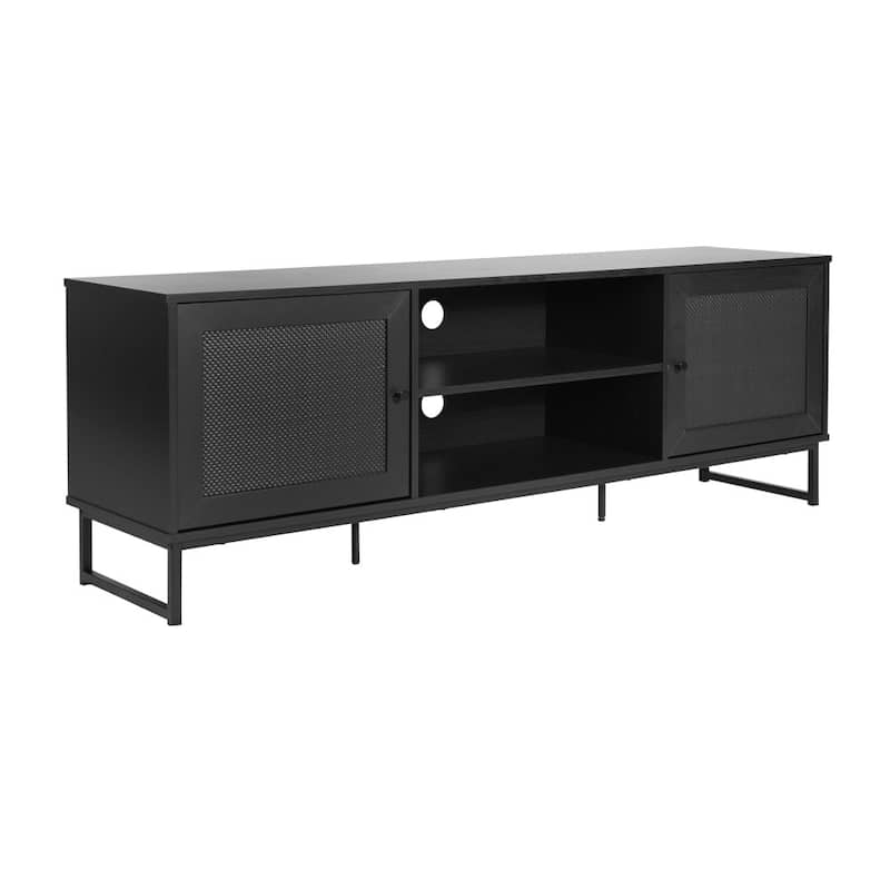 65" TV Stand with Rattan Accented Storage Doors - 66"W x 15.75"D x 22.75"H