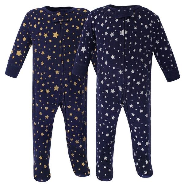 slide 1 of 1, Hudson Baby Baby Cotton Zipper Sleep and Play 2pk, Metallic Stars 0-3 Months - Metallic Stars