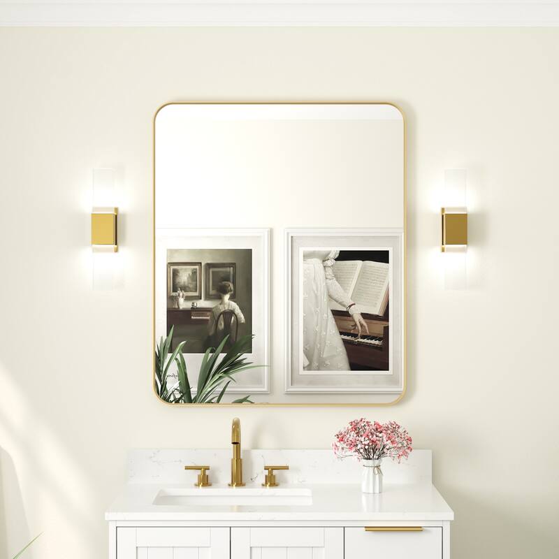 Modern Bathroom Rectangular Wall Mounted Anodized Aluminum Framed Vanity Mirror - 30in.Wx 36in.H - Brushed Gold