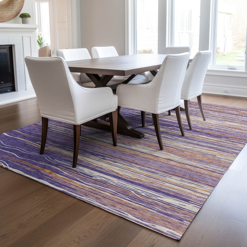 Machine Washable Indoor/ Outdoor Modern Stripe Chantille Rug