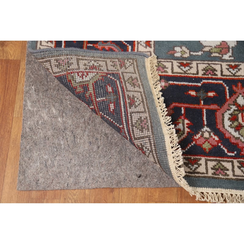 Hand Knotted Oriental 100% Wool Carpet Traditional Geometric Navy Blue & Blues Heriz (serapi) Area Rug - 11' 10'' X 8' 9''