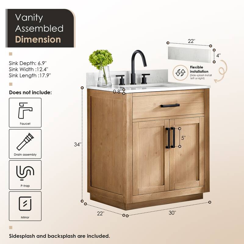Altair Gavino Bath Vanity with Grain White Composite Stone Top, no Mirror