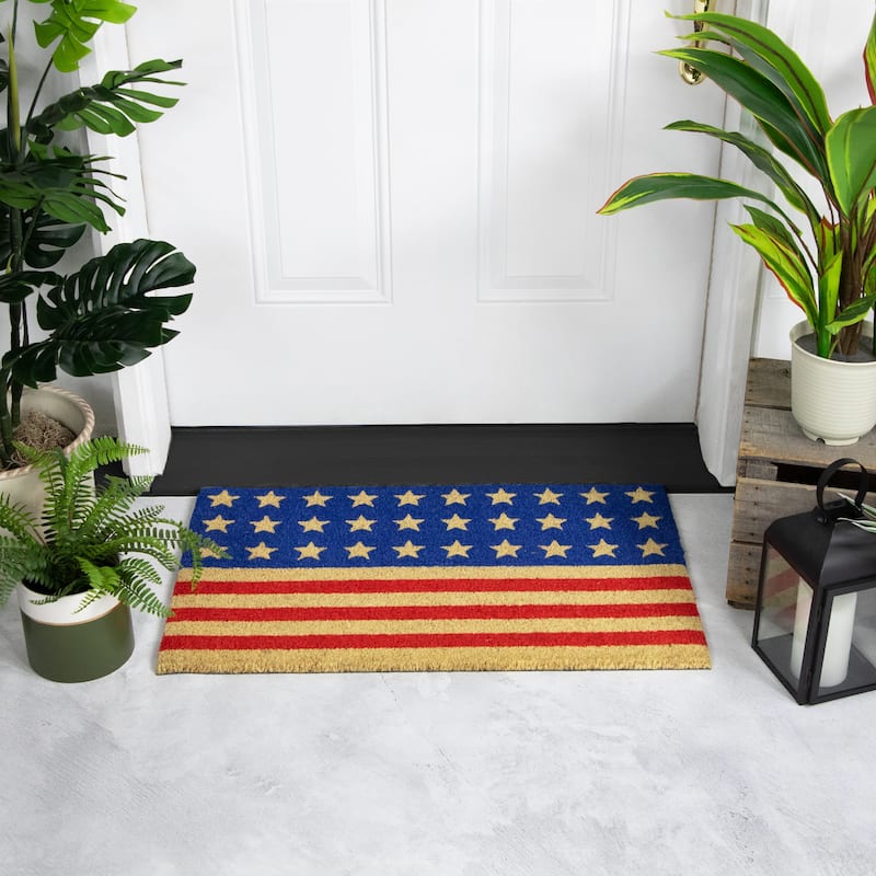 Blue and Red Americana Stars and Stripes Coir Outdoor Doormat - 30
