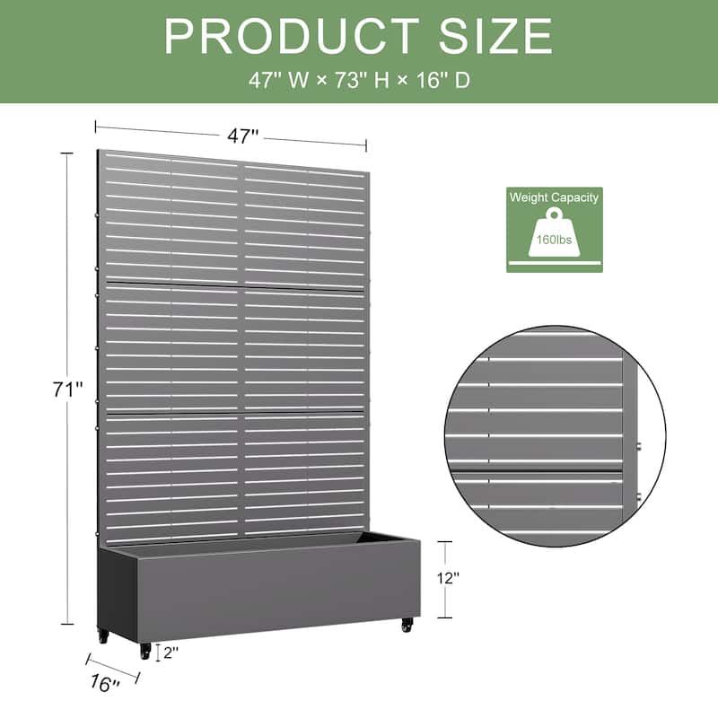 Metal Movable Planter Box with Trellis Privacy Screen Planter Box with Lockable Wheels - 72"x47"