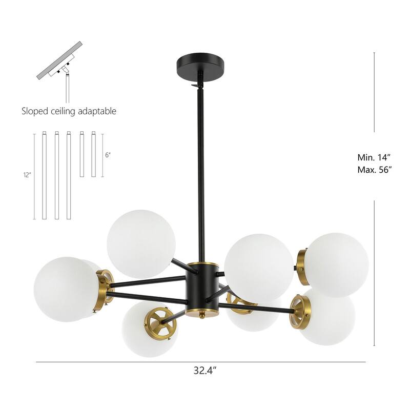 GetLedel 8-Light Dimmable Sputnik Chandelier with Glass Globe Shades