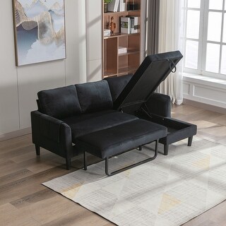 Reversible Sectional Sleeper Sofa with Storage Chaise,BlacK - Bed Bath ...