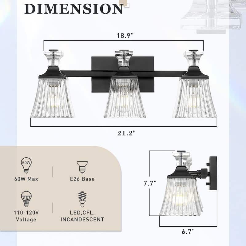 21" 3-Light Bathroom Vanity Light With Ripple Glass