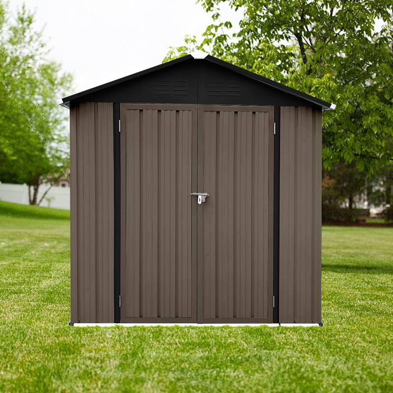 Metal Outdoor Storage Sheds 4ftx6ft Apex Roof With Two Integrated Punched Vents - Brown