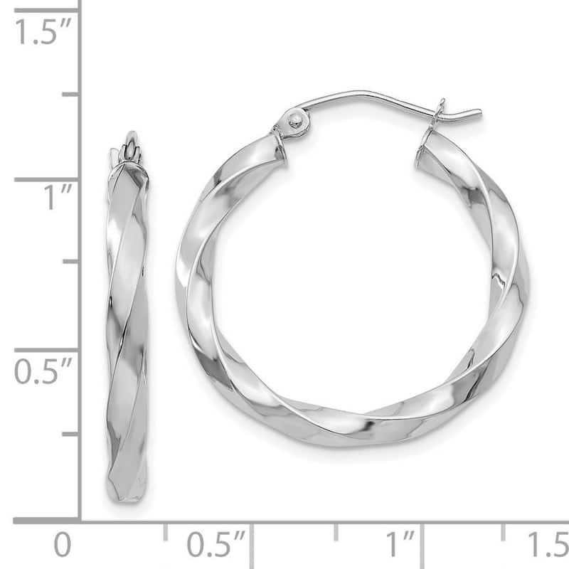 Curata 14k White Gold Polished 26x 3mm Twisted Hoop Earrings