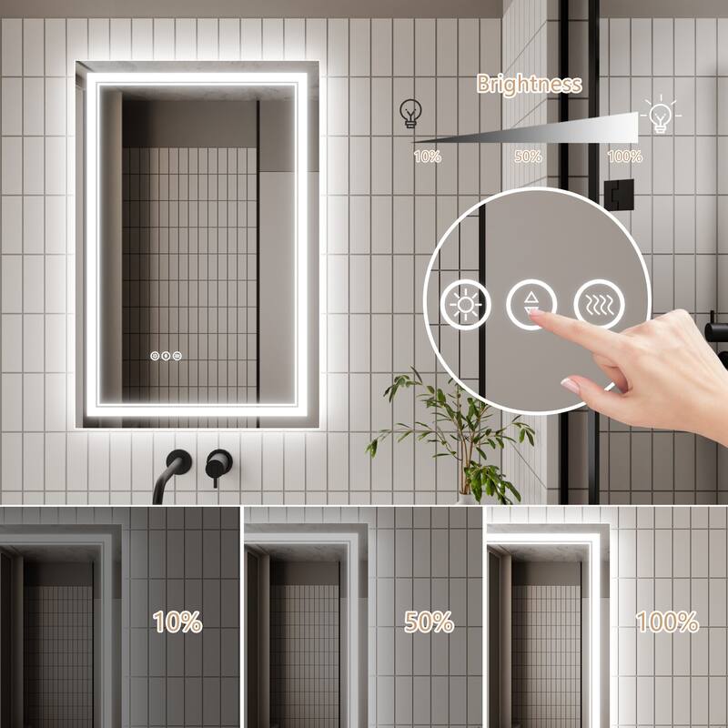 Rectangle Frameless Anti-Fog Wall Mounted LED Light Bathroom Vanity Mirror