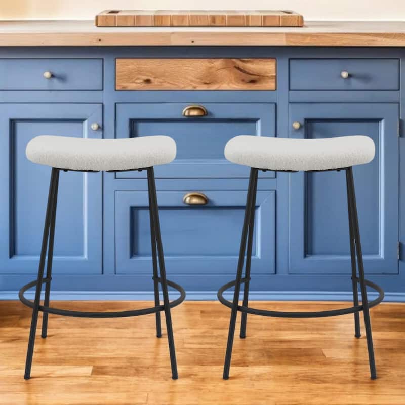 Fabric Backless Counter Height Bar Stools with Black Metal Frame Set of 2 - 19.19” x 19.5” x 25.5” (D x W x H)