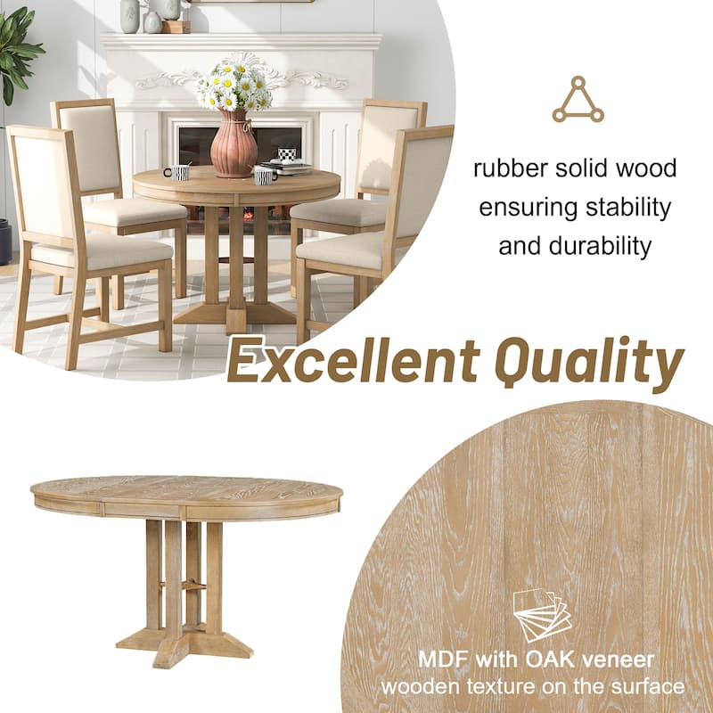 Farmhouse 56" Dining Table Expandable Round Design for Kitchen and Dining Room with X-Shape Support