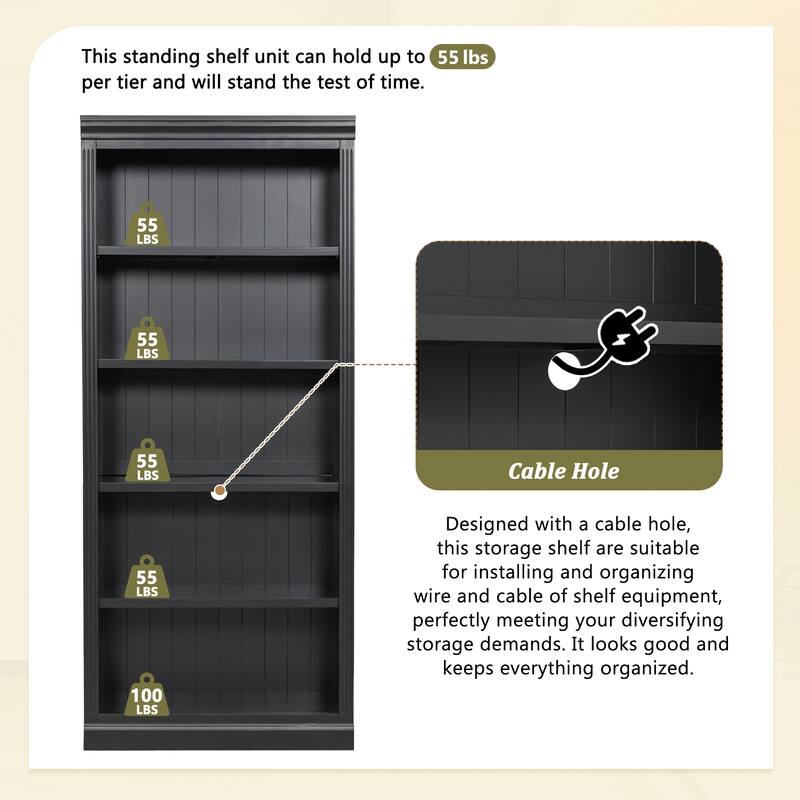 Merax Modern Tall Wood Bookcase with LED Light Strips and Adjustable Shelves