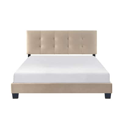 Light Brown Upholstered Solidwood Platform Bed 1pc