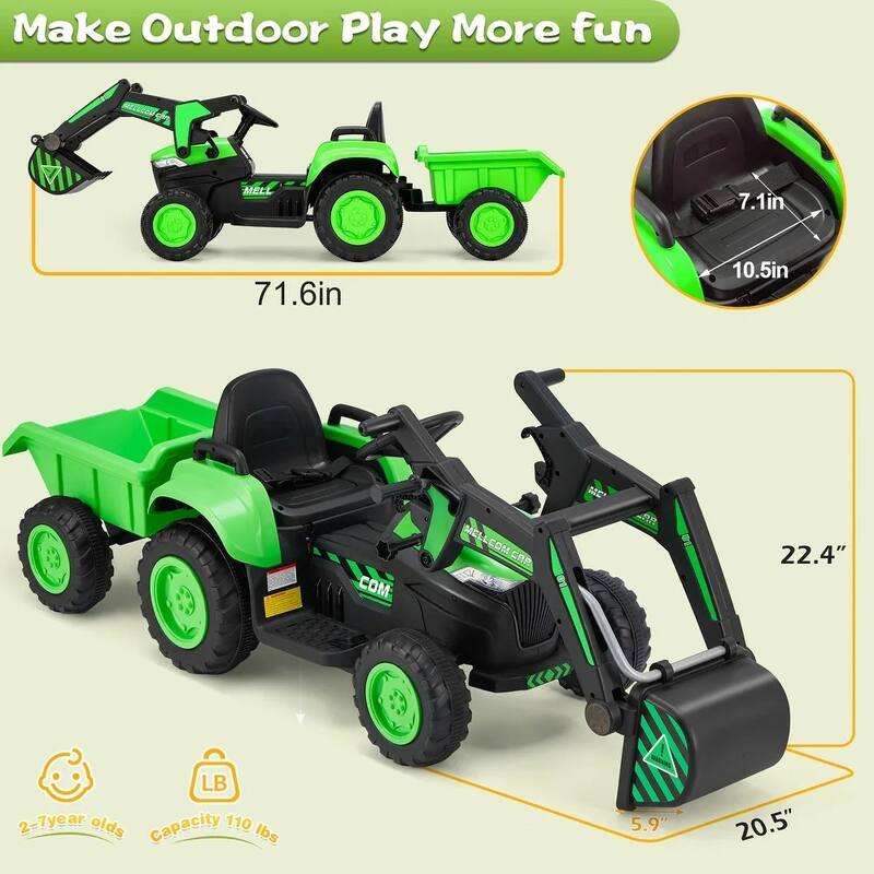 EROMMY Remote-Controlled Electric Excavator Ride-On Toy featuring Horn, LED Lights, Music Player, and Safety Belt