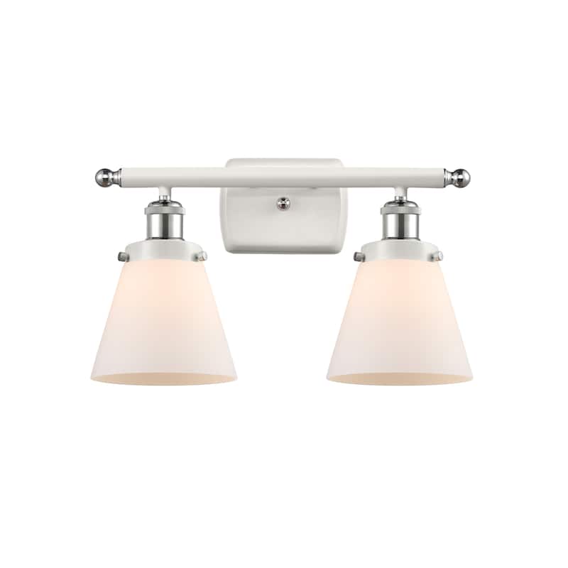 Innovations Lighting Ballston Urban Cone - 2 Light 16" Bath Vanity Light - Matte White/White and Polished Chrome