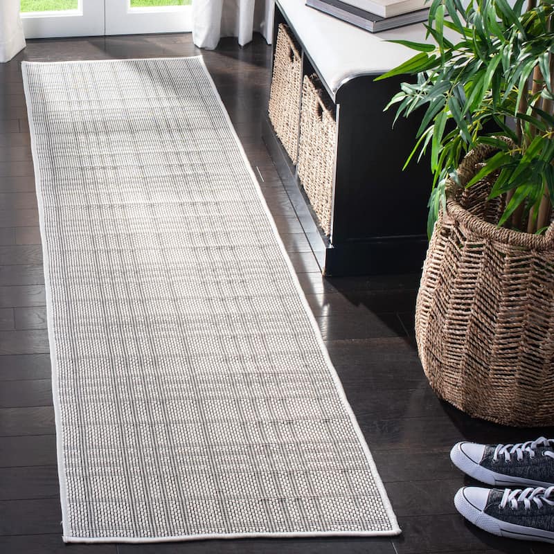 SAFAVIEH Bermuda Washable Ardi Indoor/ Outdoor Waterproof Rug - 2' x 10' Runner - Ivory/Light Grey