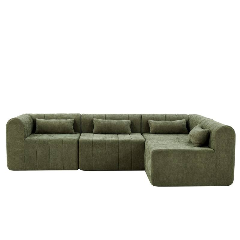 145.5" 4 Pieces Modular Full-Compressed Polyester Upholstered Sectional Sofa